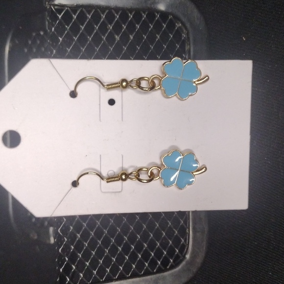 Blue Four Leaf Clover Earrings - Picture 3 of 3